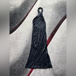 Meshki Black Satin Halter Neck Party Dress